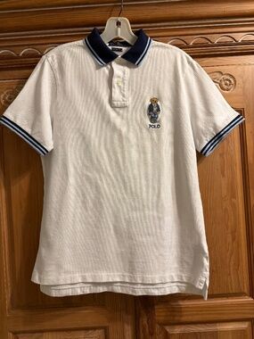 Polo Ralph Lauren Polo Shirt Embroidered Bear White/Blue Size Small Classic Fit